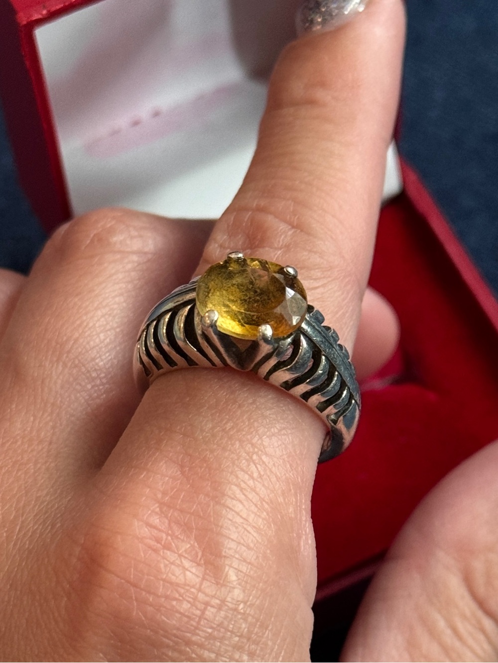 Vintage Kabana 925 sterling silver faceted oval citrine Ring Size 9